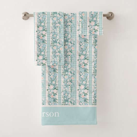 Initiales de monogramme Fleurs de rose menthe Ging (En situation)