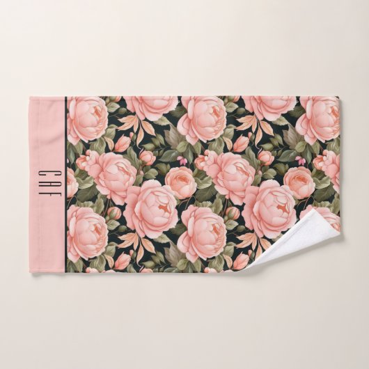 Initiales de monogramme Rose pêche Fête de mariage (Serviette à main)
