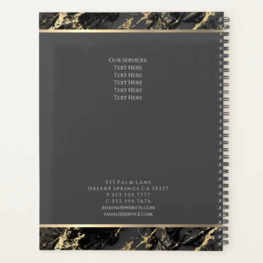 Initiales d'or, Nom, Marbre noir/or, Gris foncé (Dos)