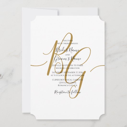 Initiales dorées simples et élégantes Invitations (Devant)