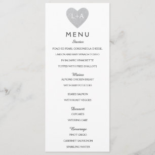 Initiales élégantes de coeur d'argent de menu de