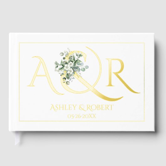 Initiales élégantes et feuille de mariage eucalypt (Recto)