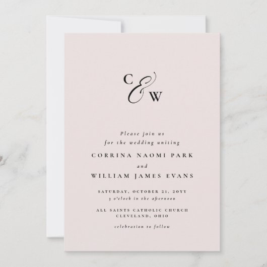 Initiales élégantes faire-part de mariage rose min (Devant)