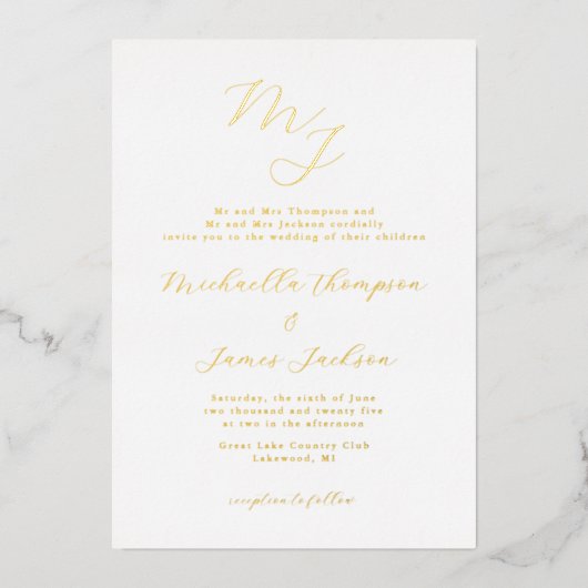 Initiales élégantes Mariage raffiné Invitation à l (Recto)