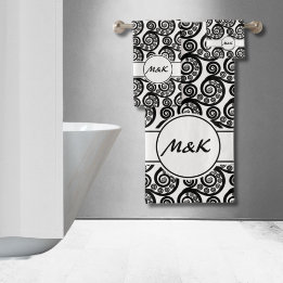 Initiales élégantes noir blanc Botanique feuille d