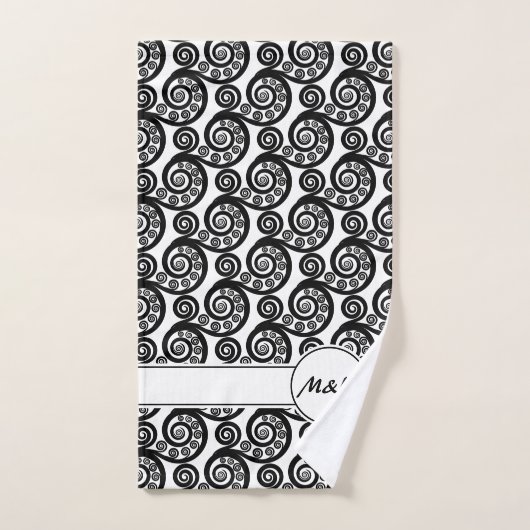 Initiales élégantes noir et blanc Fronde de fougèr (Serviette à main)