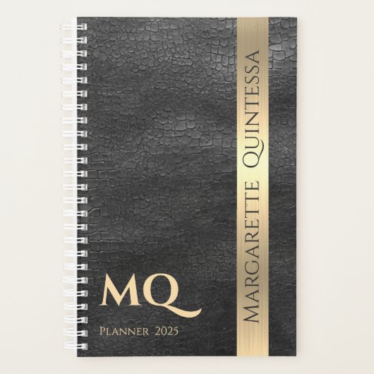 Initiales en cuir noir monogramme or Nom 2024 (Devant)