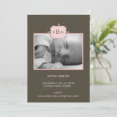 Initiales encadrées Faire-part de naissance - rose (Debout devant)