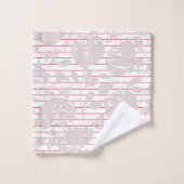 Initiales jolies rayures rouges fleurs roses fémin (Gant de toilette)