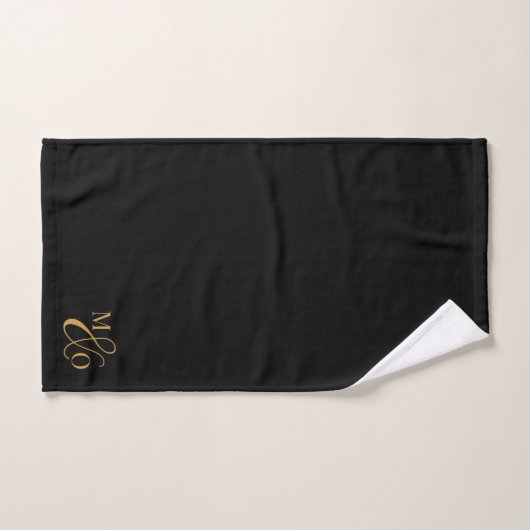 Initiales mariage Monogram Gold Serif Script Noir (Serviette à main)