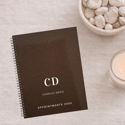 Initiales monogramme en cuir marron 2027