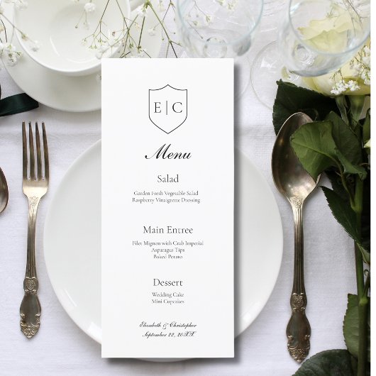Initiales Monogramme Menu de Mariage Moderne Minim