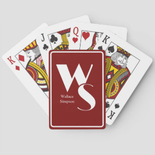 Initiales Monogramme Nom Cartes à Jouer Rouge & Bl