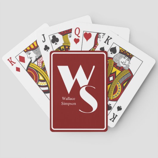 Initiales Monogramme Nom Cartes à Jouer Rouge & Bl (dos)