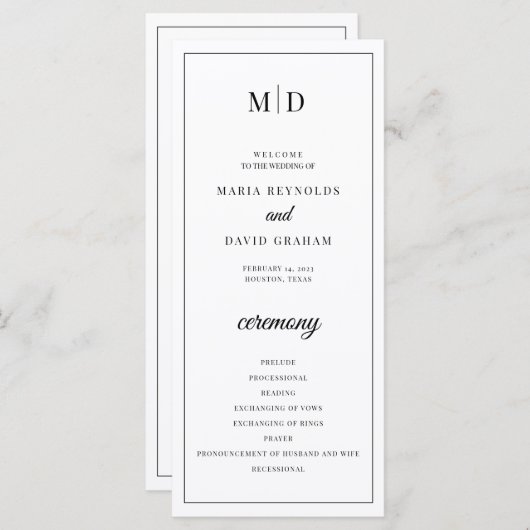 Initiales Monogramme Programme de mariage minimali (Devant / Derrière)