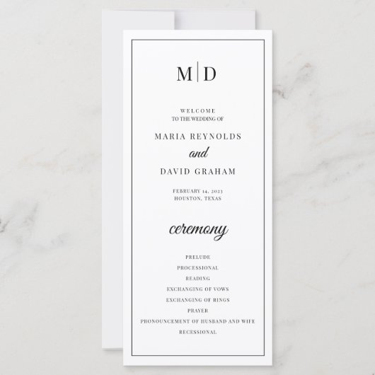 Initiales Monogramme Programme de mariage minimali (Devant)