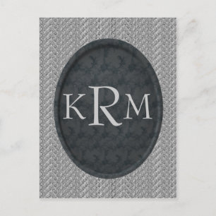 Initiales monogrammes Carte postale Florale noire