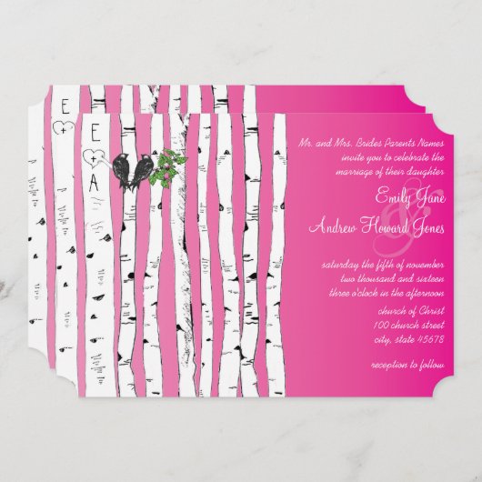 Initiales roses dans les invitations de mariage de (Devant / Derrière)