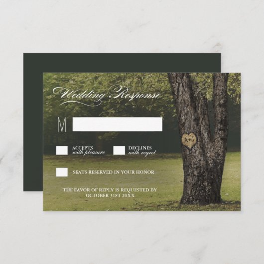 Initiales rustiques Vieux chêne Mariage RSVP Carte (Devant / Derrière)