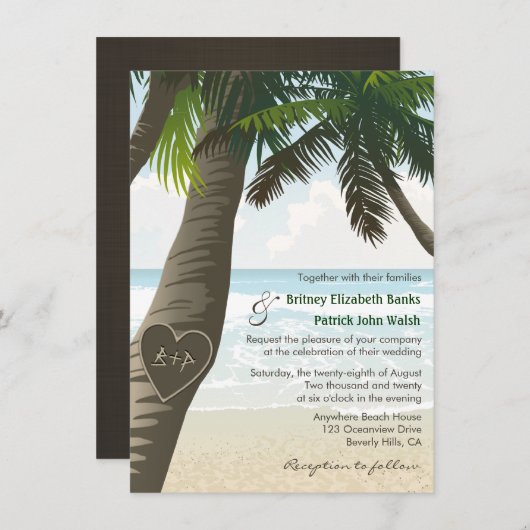 Initiales sculptées dans un palmier Invitations de (Devant / Derrière)