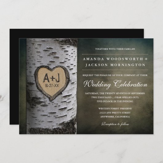 Initiales sculptées Invitations de mariage dans l' (Devant / Derrière)