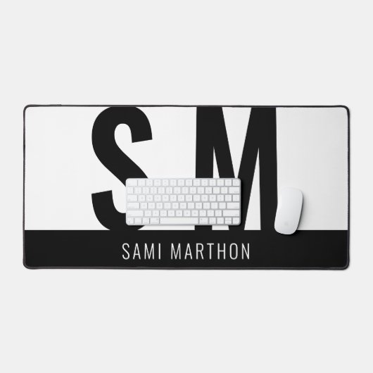 Initiales simples personnalisées en noir et blanc (Clavier et souris)