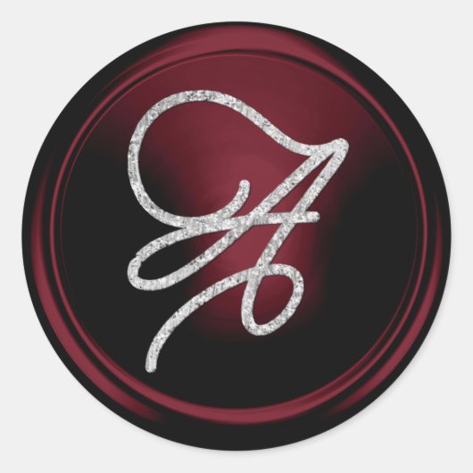 INITIALLEN Silver Script Monogram Rood Ronde Sticker (Voorkant)