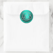 INITIALLEN Zilveren Cirkel Monogram Turquoise Ronde Sticker (Tas)