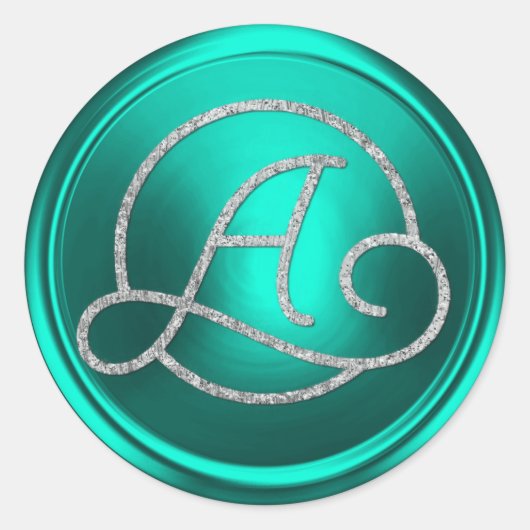 INITIALLEN Zilveren Cirkel Monogram Turquoise Ronde Sticker (Voorkant)