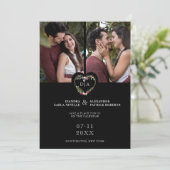 Initials Floral Red Heart 2 Photos on Black Save The Date (Staand voorkant)