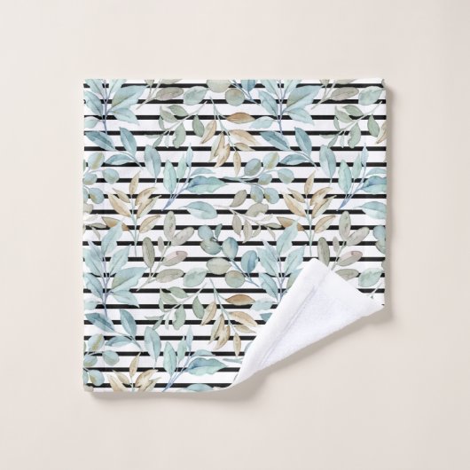 Initials girly pastel Botanical Blue Stripes Chic (Gant de toilette)