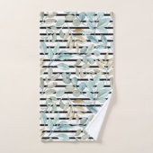 Initials girly pastel Botanical Blue Stripes Chic Bad Handdoek (Handdoek)