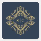 Initials Navy Blue Gold Sophisticated Swirly Vierkante Sticker (Voorkant)