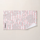 Initials pretty red stripes pink flowers girly (Serviette à main)