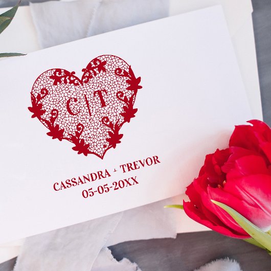 Initials Sophisticated Wedding Lace Floral Heart Rubberstempel