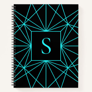 Initieel Monogram Turquoise Geometrisch Ontwerp Notitieboek