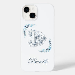 Initiële "D" Blauwe Monogram Rustige Bloem Case-Mate iPhone 14 Hoesje