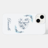 Initiële "D" Blauwe Monogram Rustige Bloem Case-Mate iPhone Case (Achterkant (horizontaal))