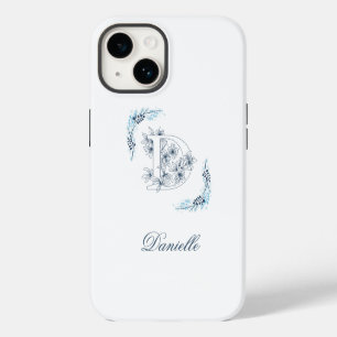 Initiële "D" Blauwe Monogram Rustige Bloem iPhone 14 Hoesje