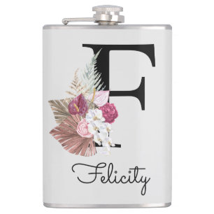 Initiële F Monogram Roze Boho Bloemstuk Heupfles