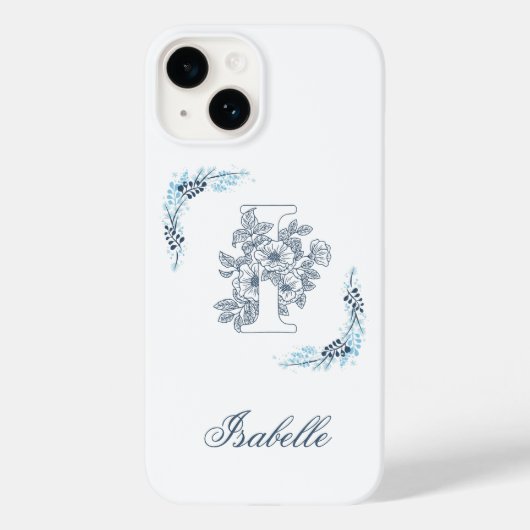 Initiële "I" Blauwe Monogram Rustige Bloem Case-Mate iPhone Case (Achterkant)