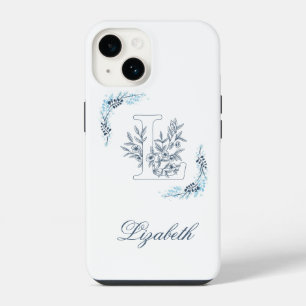 Initiële "L" Blauwe Monogram Rustige Bloem iPhone 14 Hoesje