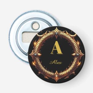 ✨ Initiële Letter Draak Sierlijke Cirkel Frame ✨ Button Flesopener