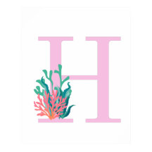 Initiële Letter H Monogram Roze Teal Koraal Poster