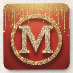 Initiële Letter M Gouden Glitter Monogram Bier Onderzetter