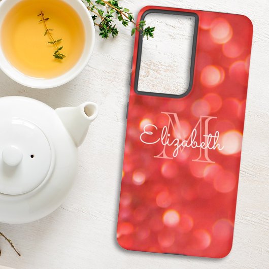 Initiële Letter Monogram Koraal Nep Glitterscherf Samsung Galaxy Hoesje