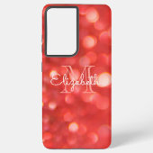 Initiële Letter Monogram Koraal Nep Glitterscherf Samsung Galaxy Hoesje (Achterkant)