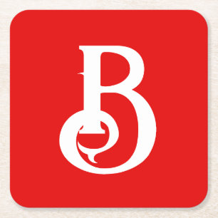 Initiële Letter Monogram Rode Witte Klassieke Vierkante Kartonnen Onderzetter