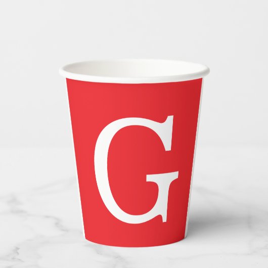 Initiële Letter Monogram Rood Wit Eenvoudig Eenvou Papieren Bekers (Achterkant)