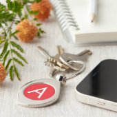 Initiële Letter Monogram Rood Wit Eenvoudig Modern Sleutelhanger (Zijkant)